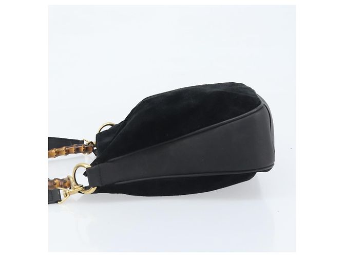Borsa a mano in suede GUCCI Bamboo 2way Nero Oro 001 2404 1638 Auth 173894 D'oro - vista 4