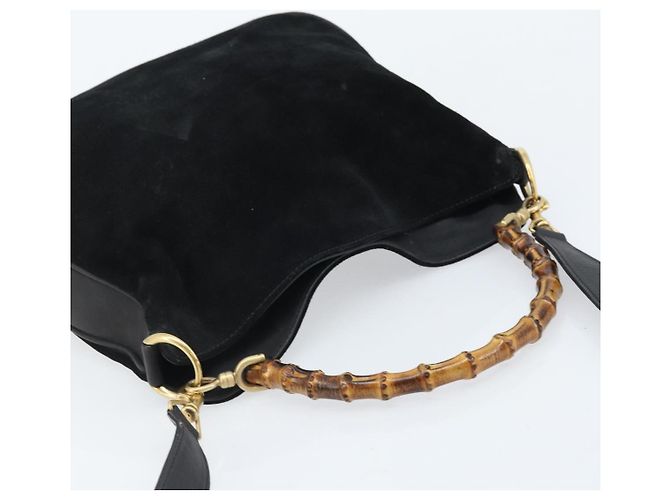 Borsa a mano in suede GUCCI Bamboo 2way Nero Oro 001 2404 1638 Auth 173894 D'oro - vista 6