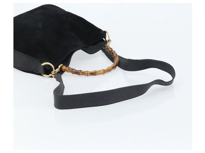 Borsa a mano in suede GUCCI Bamboo 2way Nero Oro 001 2404 1638 Auth 173894 D'oro - vista 8