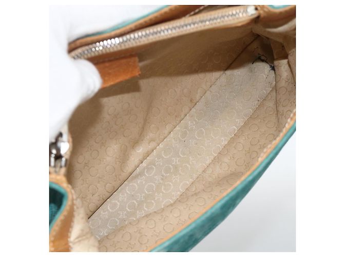 Céline CELINE C Macadam Canvas Handtasche aus Wildleder in Türkisblau Silber Authentisch BAZ446 - Ansicht 10