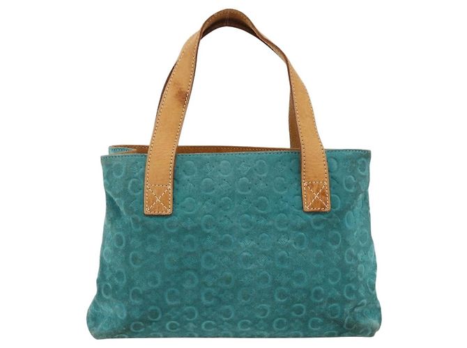 Céline CELINE C Macadam Canvas Handtasche aus Wildleder in Türkisblau Silber Authentisch BAZ446 - Ansicht 13