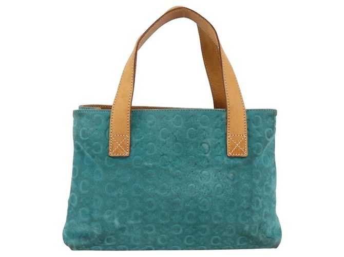 Céline CELINE C Macadam Canvas Handtasche aus Wildleder in Türkisblau Silber Authentisch BAZ446 - Ansicht 2