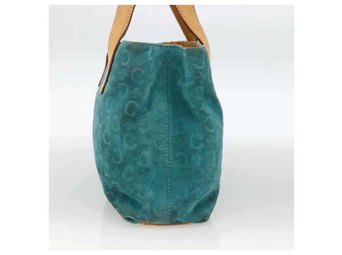 Céline CELINE C Macadam Canvas Handtasche aus Wildleder in Türkisblau Silber Authentisch BAZ446 - Ansicht 4