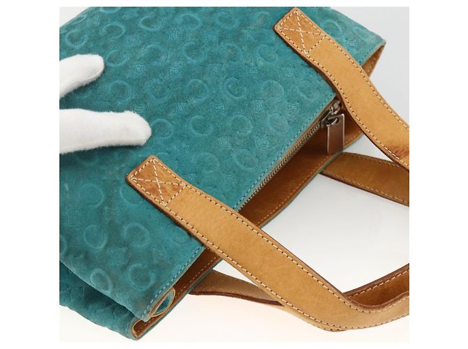 Céline CELINE C Macadam Canvas Handtasche aus Wildleder in Türkisblau Silber Authentisch BAZ446 - Ansicht 6