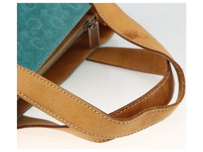Céline CELINE C Macadam Canvas Handtasche aus Wildleder in Türkisblau Silber Authentisch BAZ446 - Ansicht 7
