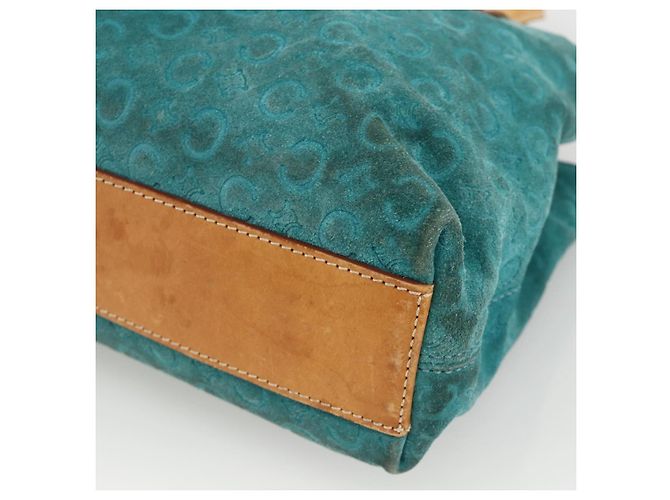 Céline CELINE C Macadam Canvas Handtasche aus Wildleder in Türkisblau Silber Authentisch BAZ446 - Ansicht 9
