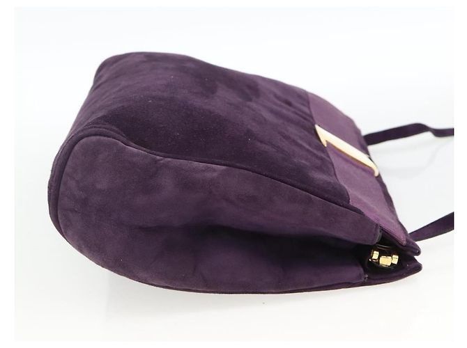 Borsa a Spalla Vala in Pelle Scamosciata Viola e Oro Auth AMZ434 di Salvatore Ferragamo D'oro Porpora - vista 5