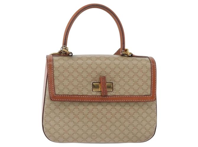 Céline Borsa a mano circolare in tela Macadam CELINE PVC 2 in 1 Beige Oro Auth AMZ333A D'oro - vista 13