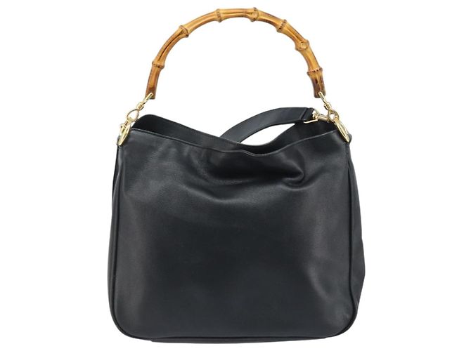Borsa a mano in pelle Gucci Bamboo 2 in 1 Nero Oro 001 1638 Auth BSZ349 - vista 13