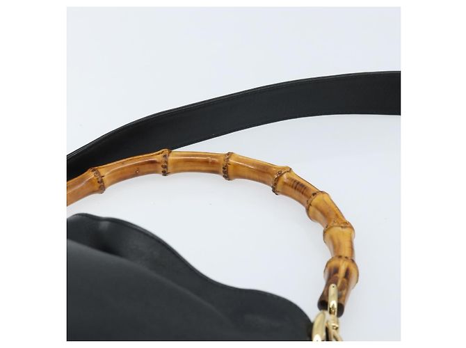 Borsa a mano in pelle Gucci Bamboo 2 in 1 Nero Oro 001 1638 Auth BSZ349 - vista 14