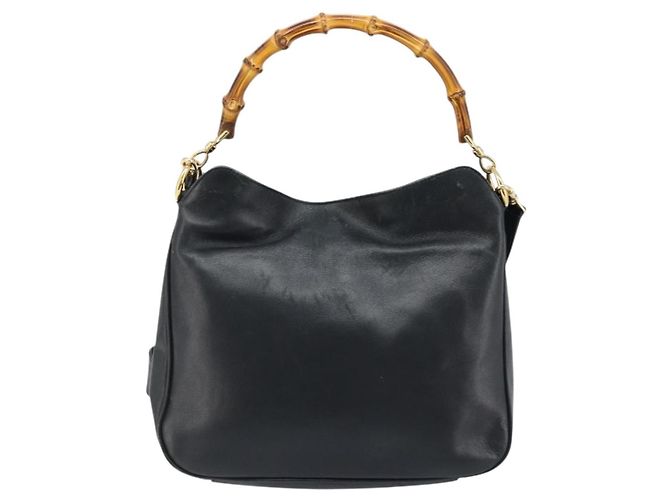 Borsa a mano in pelle Gucci Bamboo 2 in 1 Nero Oro 001 1638 Auth BSZ349 - vista 2