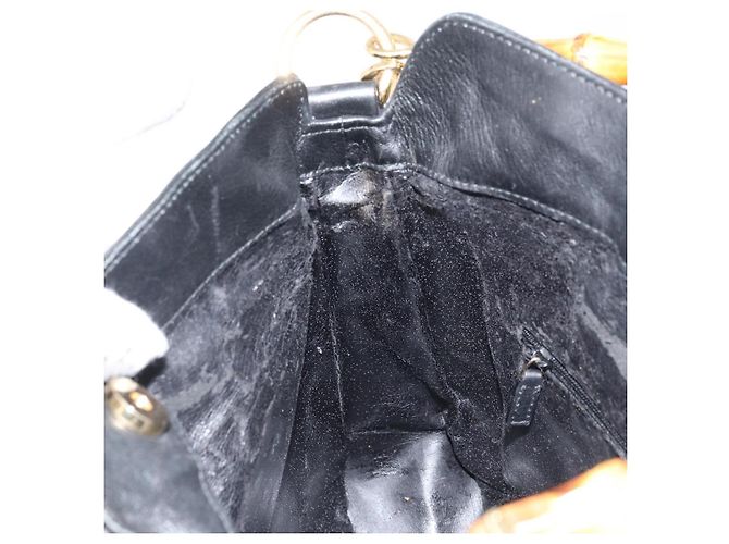 Borsa a mano in pelle Gucci Bamboo 2 in 1 Nero Oro 001 1638 Auth BSZ349 - vista 21