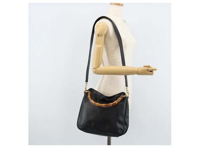 Borsa a mano in pelle Gucci Bamboo 2 in 1 Nero Oro 001 1638 Auth BSZ349 - vista 23