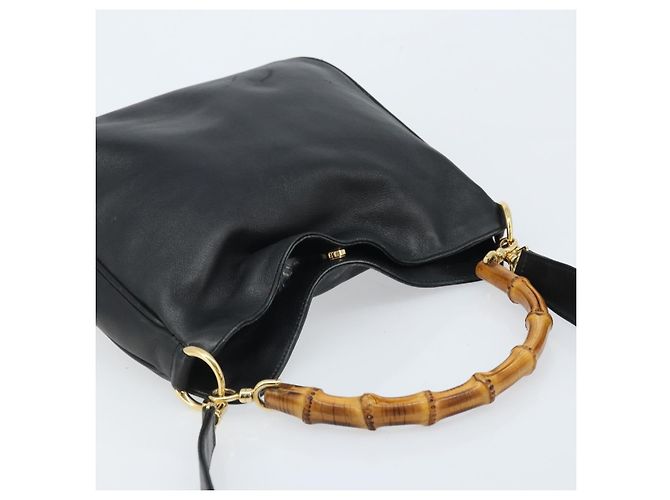 Borsa a mano in pelle Gucci Bamboo 2 in 1 Nero Oro 001 1638 Auth BSZ349 - vista 6