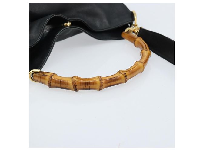 Borsa a mano in pelle Gucci Bamboo 2 in 1 Nero Oro 001 1638 Auth BSZ349 - vista 7