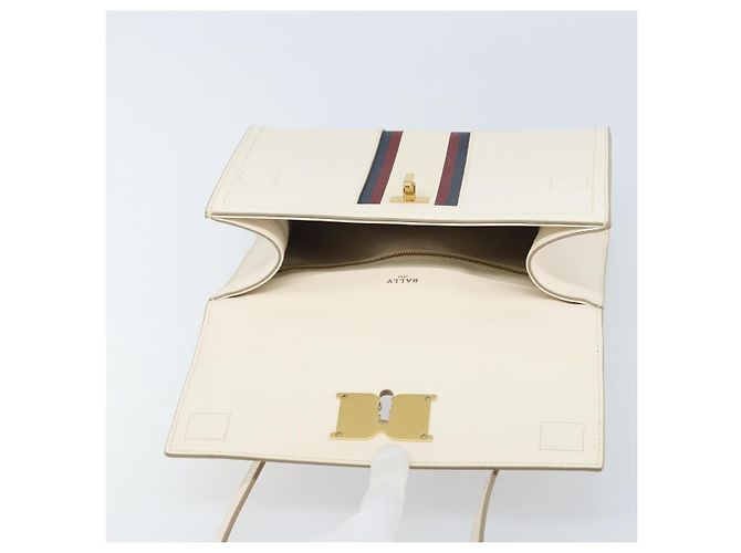 BALLY Hand Bag Leather 2way White Gold Auth YKZ532A Golden - view 10