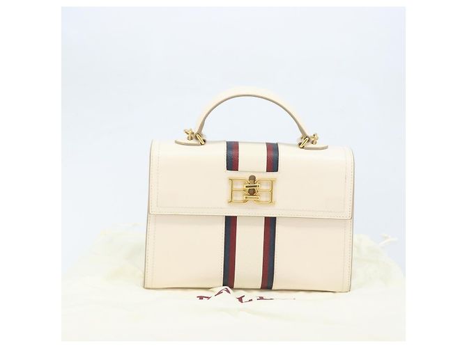 BALLY Hand Bag Leather 2way White Gold Auth YKZ532A Golden - view 12