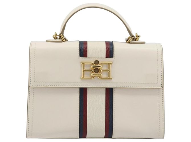 BALLY Hand Bag Leather 2way White Gold Auth YKZ532A Golden - view 13