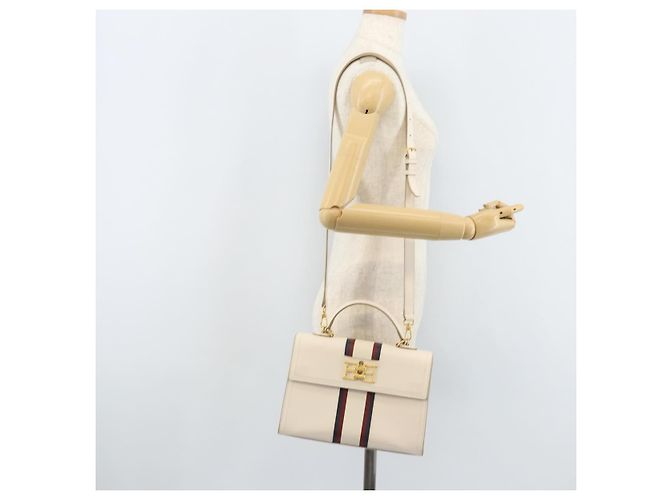 BALLY Hand Bag Leather 2way White Gold Auth YKZ532A Golden - view 26