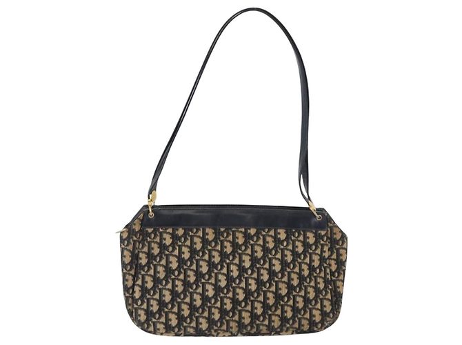 Borsa a Spalla in Tela Trotter Christian Dior Blu Navy Oro Auth AMZ388 - vista 13