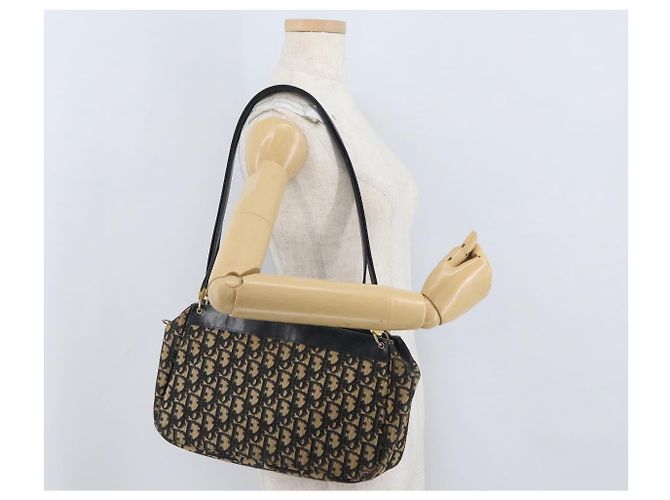 Borsa a Spalla in Tela Trotter Christian Dior Blu Navy Oro Auth AMZ388 - vista 19