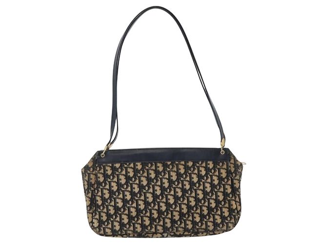 Borsa a Spalla in Tela Trotter Christian Dior Blu Navy Oro Auth AMZ388 - vista 2