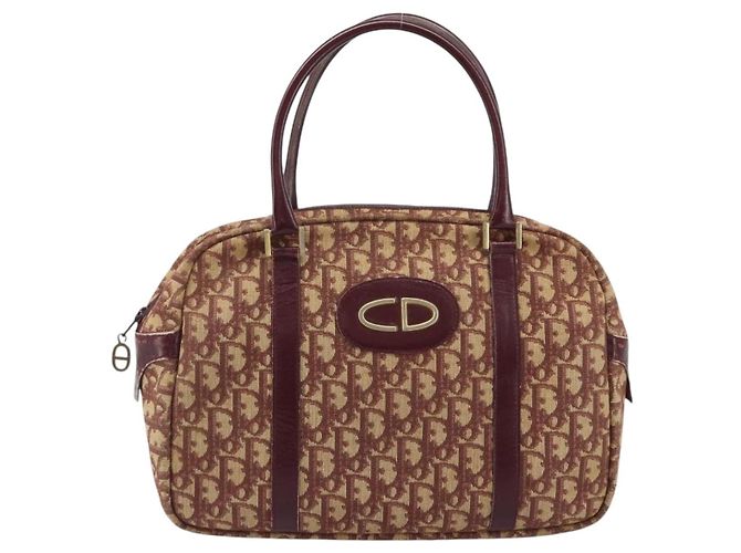 Borsa a mano in tela Trotter Christian Dior Rossa Oro Auth ep13938 - vista 13