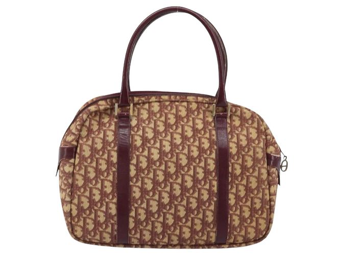 Borsa a mano in tela Trotter Christian Dior Rossa Oro Auth ep13938 - vista 2