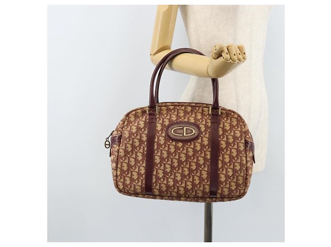 Borsa a mano in tela Trotter Christian Dior Rossa Oro Auth ep13938 - vista 21