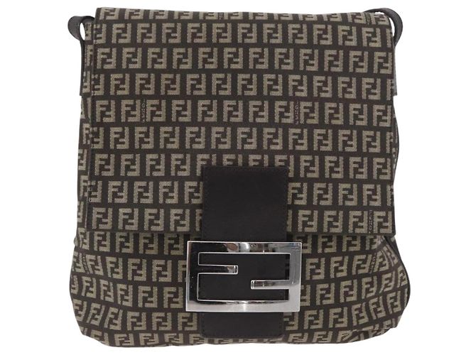 FENDI Zucchino Canvas Schultertasche Braun Silber Authentisch ka3374 - Ansicht 13