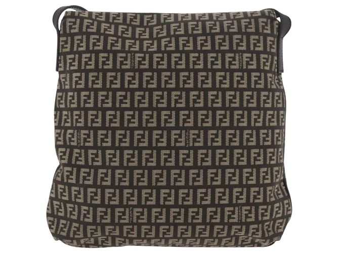 FENDI Zucchino Canvas Schultertasche Braun Silber Authentisch ka3374 - Ansicht 2