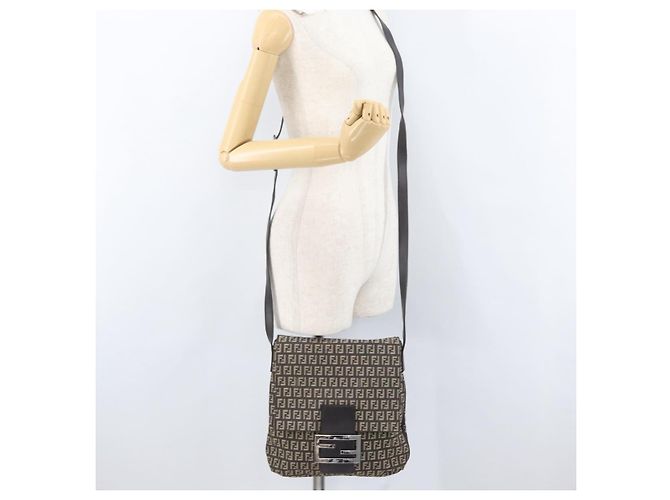 FENDI Zucchino Canvas Schultertasche Braun Silber Authentisch ka3374 - Ansicht 23