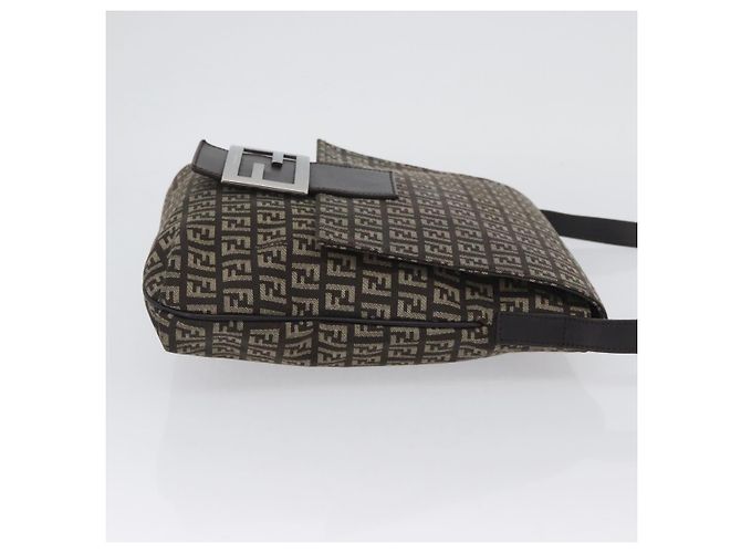 FENDI Zucchino Canvas Schultertasche Braun Silber Authentisch ka3374 - Ansicht 3