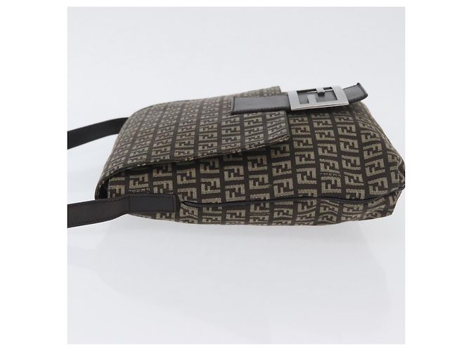 FENDI Zucchino Canvas Schultertasche Braun Silber Authentisch ka3374 - Ansicht 4