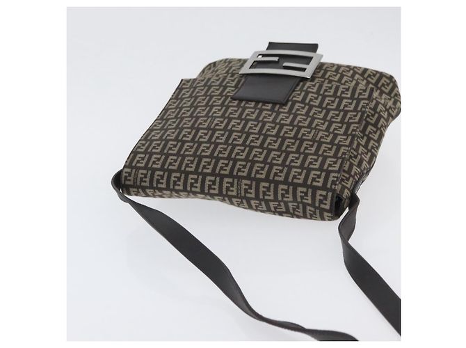 FENDI Zucchino Canvas Schultertasche Braun Silber Authentisch ka3374 - Ansicht 6