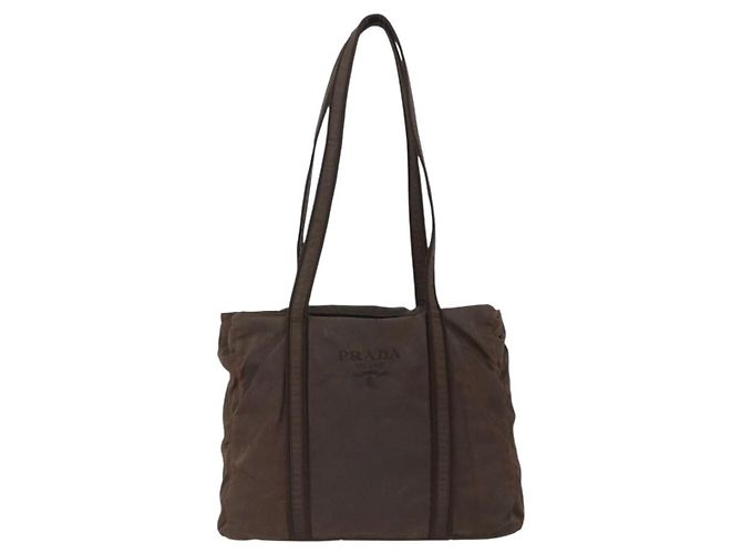 Sac Tote Prada en nylon marron argent authentique SW2170 Argenté - vue 13