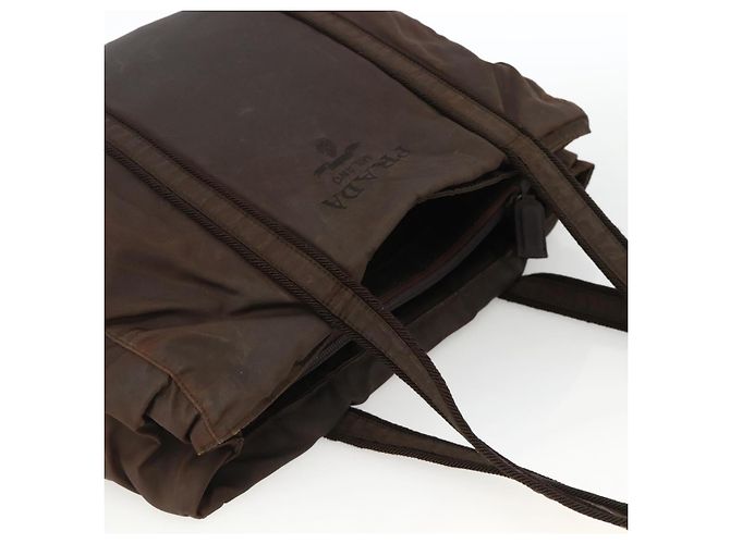 Sac Tote Prada en nylon marron argent authentique SW2170 Argenté - vue 6