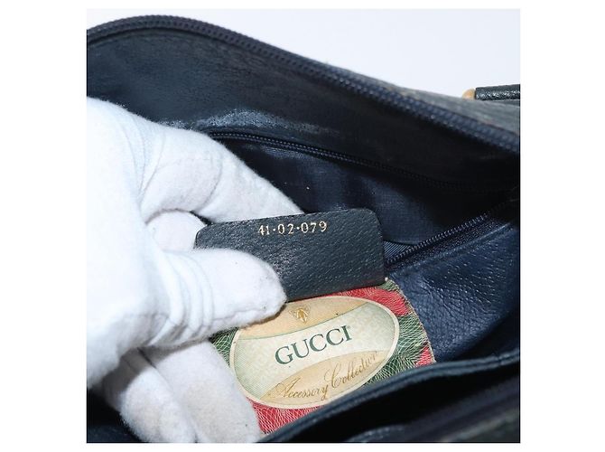 Borsa GUCCI GG Supreme Sherry Line PVC Blu Navy Oro Rosso 41 02 079 Auth ki6604 D'oro - vista 12
