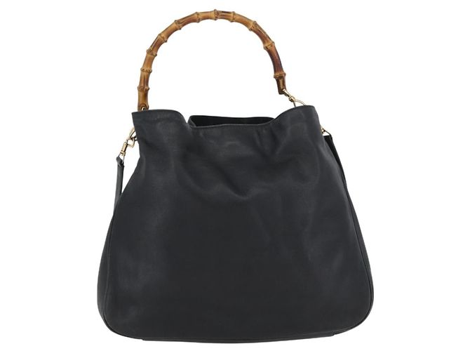 Borsa a mano in pelle Gucci Bamboo 2way Nera Oro 001 3754 1577 Auth ep13982 Nero D'oro - vista 13