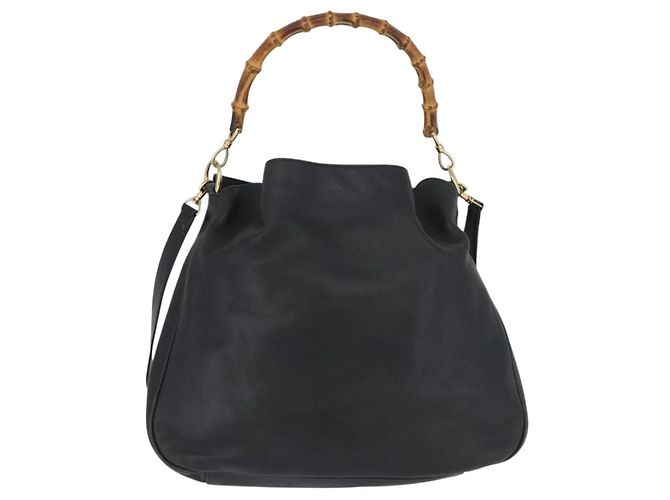 Borsa a mano in pelle Gucci Bamboo 2way Nera Oro 001 3754 1577 Auth ep13982 Nero D'oro - vista 2
