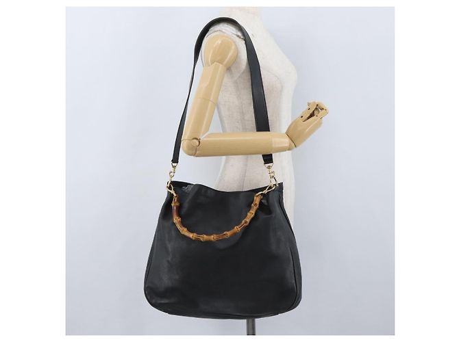 Borsa a mano in pelle Gucci Bamboo 2way Nera Oro 001 3754 1577 Auth ep13982 Nero D'oro - vista 23