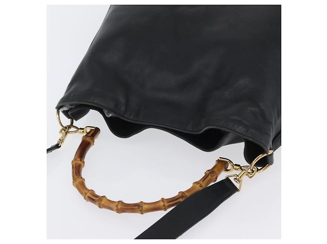 Borsa a mano in pelle Gucci Bamboo 2way Nera Oro 001 3754 1577 Auth ep13982 Nero D'oro - vista 6