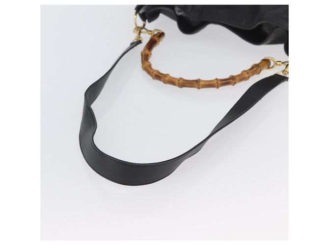 Borsa a mano in pelle Gucci Bamboo 2way Nera Oro 001 3754 1577 Auth ep13982 Nero D'oro - vista 8