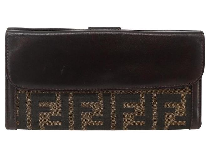 FENDI Zucca Canvas Langer Geldbeutel Schwarz Braun Auth am11162A - Ansicht 13