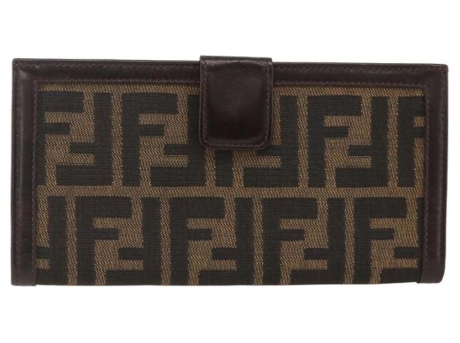 FENDI Zucca Canvas Langer Geldbeutel Schwarz Braun Auth am11162A - Ansicht 2