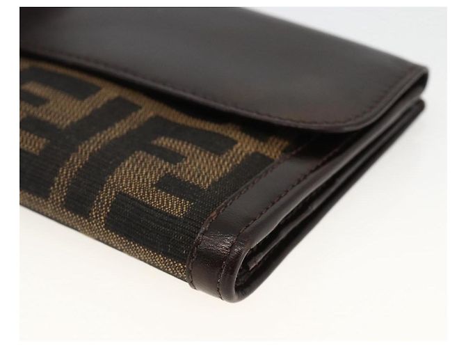 FENDI Zucca Canvas Langer Geldbeutel Schwarz Braun Auth am11162A - Ansicht 7