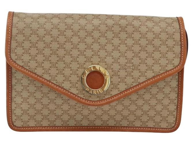 Céline Borsa a Spalla in Tela Macadam CELINE PVC Beige Oro Auth YKZ313A D'oro - vista 13