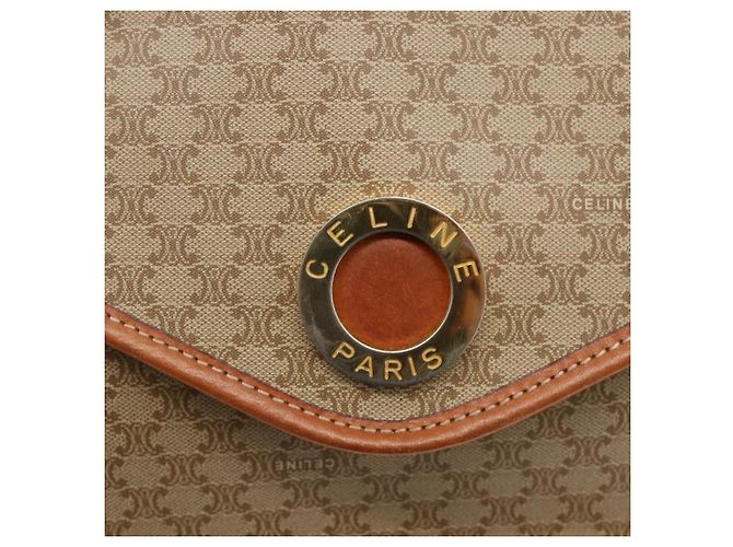 Céline Borsa a Spalla in Tela Macadam CELINE PVC Beige Oro Auth YKZ313A D'oro - vista 17