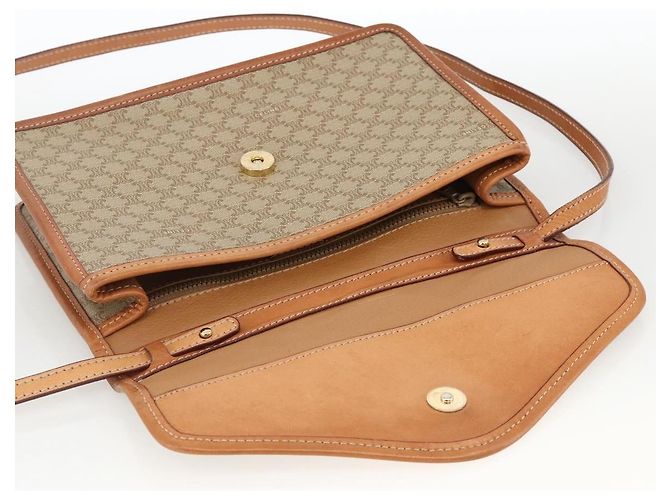 Céline Borsa a Spalla in Tela Macadam CELINE PVC Beige Oro Auth YKZ313A D'oro - vista 18