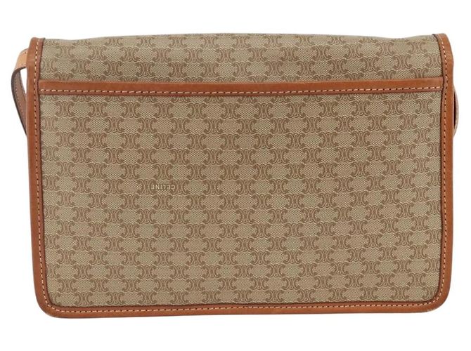 Céline Borsa a Spalla in Tela Macadam CELINE PVC Beige Oro Auth YKZ313A D'oro - vista 2